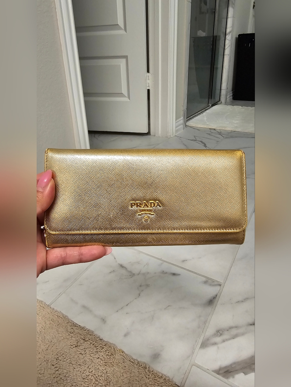 Prada Metallic Gold Saffiano Leather Wallet